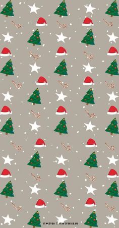 christmas trees and stars on grey background