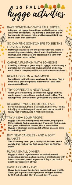 Hygge Fall List, Fall Hygge Ideas, October Hygge, Fall Hygge Aesthetic, Hygge Challenge, Fall Self Care, Hygge Fall, Fall Hygge