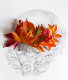 "Wedding hair comb with fall leaves made from special material for floristic (foam). Every leaf detail and the assembly are carefully handmade done. The total length is 7.5\"(19 cm). The hair comb will be placed into a GIFT BOX. Unlike real flowers, foam flowers have the following BENEFITS: - Don't crumple. Even if you'll crumple a flower in your hand, it will recover. You can place the item in your handbag and not afraid of damage. Just take it out of your handbag and straighten petals. - Moist Bridesmaid Hairpiece, Leaf Hair Piece, Bride Hair Piece, Bridesmaid Hair Pieces, Autumn Bridal, Fall Wedding Hairstyles, Autumn Hair, Thanksgiving Wedding, Floral Hair Pieces