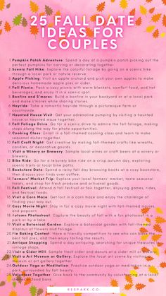 a pink poster with the words 25 fall date ideas for couples