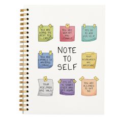 notebook with note to self written on the front and back cover in multicolors