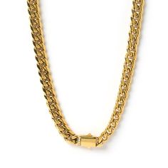 Everyone needs a cool chunky chain within their necklace collection and the golden Isla Necklace is just that! This chain is a statement on its own or can easily be layered to create the ultimate necklace stack. Featuring a unique clasp with subtle sparkling stones, Isla will help you create an undeniably stylish look. The Isla Gold Necklace features 14k gold plating (1 micron) on a stainless steel base, featuring stunning zircon stones on the clasp. It has an e-coating for a premium finish and Gold Cuban Link Double Chain Necklace, Gold Cuban Link Double Chain Jewelry, Gold Cuban Link Necklace With Chunky Chain, Gold Cuban Link Necklace For Everyday, Gold-tone Cuban Link Chunky Chain Necklace, Gold-tone Chunky Cuban Link Chain Necklace, Gold Cuban Link Chunky Chain Necklace, Gold-tone Chunky Cuban Link Necklace, Gold Cuban Link Necklace With Chunky Chain For Everyday