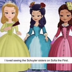 three princesses in dresses with the caption i loved seeing the scruffer sisters on soja the first