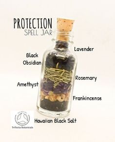 PROTECTION Spell Jar of Crystals + Herbs + Salt ~ BLACK OBSIDIAN / AMETHYST / LAVENDER / ROSEMARY / FRANKINCENSE / HAWAIIAN BLACK SALT ~ Common Uses: Setting fresh intentions under the New Moon ~ Reflecting on unwanted energy under the Full Moon ~ Keep around the home / office / car for spiritual guidance ~ Dress intention candles ~ Sprinkle around altar / shrine. Witch Herbs, Magia Das Ervas