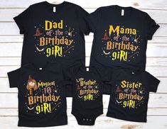 Choose your own saying on each shirt! Match with the entire family! Birthday shirt can customize character to look like the birthday girl or boy! 100% Cotton Shirts Custom Magic Birthday, Witch or Wizard Birthday Party Shirts, Wizardry Birthday Girl, Enchantress Shirt, Potterhead Matching Family Shirts Harry Potter Birthday Shirts, Harry Potter Birthday Shirt Boy, Harry Potter 10th Birthday Shirt, Harry Potter Aunt Shirt, Customize Character, Birthday Witch Shirt, Birthday Witch, Wizard Birthday Party, Birthday Party Shirts