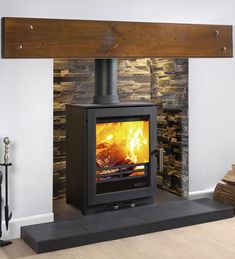 a wood burning stove in a living room