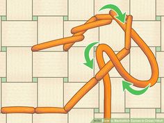 an orange knot on a tile floor with green arrows pointing to the opposite direction,