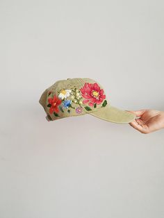 Hand Embroidered Hat / Custom Embroidered Hat / Floral Embroidered Hat / Embroidered Baseball Caps / Khaki Visor Hat For Spring, Khaki Baseball Cap With Embroidered Logo And Curved Brim, Khaki Baseball Cap With Embroidered Logo, Spring Outdoor Hat With Embroidered Logo, Spring Outdoor Baseball Cap With Curved Visor, Khaki Visor Baseball Cap For Spring, Spring Embroidered Patch Baseball Cap, Spring Baseball Cap With Embroidered Patch, Green Baseball Cap For Spring Outdoor Activities