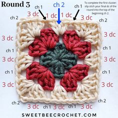 the crochet square is made up of two different colors