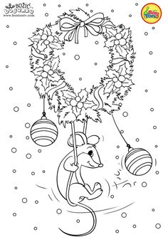 a rat hanging from a christmas wreath coloring page