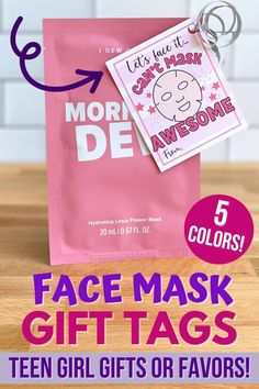 a pink bag with the words face mask gift tags on it