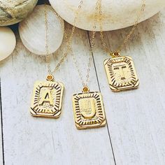 A beautiful, personalized gift you can customize specifically for your family, friends, or for yourself! A unique gold initial necklace featuring a shiny brass rectangular pendant with the letter of your choice, on a 14Kt gold filled dainty chain with a spring ring clasp. PENDANT & CHAIN………………………………….• 100% 14k Gold Filled Chain, Gold fill Spring Ring Clasp• Initial Pendant is solid brass Gold Rectangular Charm Necklace For Personalized Gift, Personalized Rectangular Pendant Charm Necklace, Minimalist Gold Rectangular Initial Necklace, Gold Rectangular Minimalist Initial Necklace, Minimalist Gold Initial Necklace With Rectangular Shape, Dainty Personalized Initial Necklace With Rectangular Pendant, Personalized Gold Rectangular Charm Necklace, Personalized 14k Gold Filled Initial Necklace, Personalized Rectangular Initial Necklace