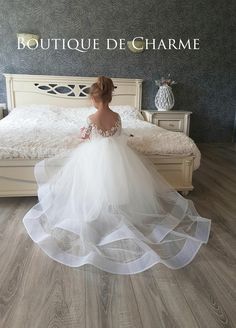 Toddler Wedding Dress, Communion Dresses Lace, Tutu Flower Girl Dress, Flower Girl Dress White, Girl Dress White, Gonna In Tulle, Lace Flower Girl Dress, Long Flower Girl Dresses