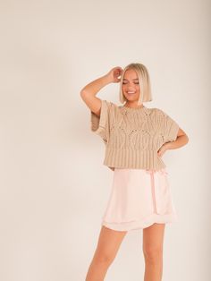 Our Mimi Wrap Skirt in light pink is a charming addition to your wardrobe with its functional ribbon waist tie and double-layered, flowy silhouette. Pair it with a sweater tee and simple heels for a sweet and effortless look! Details Functional Ribbon at Waist Double Layered Mini Length Flowy Silhouette Size recs: 2-4 Small, 4-6 Medium, 8 Large Provides no stretch Spring Beige Tie Waist Skirt, Beige Tie Waist Skirt For Spring, Chunky Knit Top, Simple Heels, Quilted Outerwear, Fall Days, Skirt Co Ord, Jumpsuit Shorts Rompers, Dress Jewelry