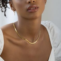 Herringbone Engraved Slim Chain Necklace - Gold Plated - 3 Oak And Luna, Bat Necklace, Chain Necklace Gold, Herringbone Chain, Bead Choker, Snake Bracelet, Layered Fashion, Layered Jewelry, Birthday Jewelry Gift