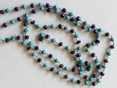 PLEASE SELECT YOUR DESIRED WEIGHT/SIZE/QUANTITY/LENGTH FROM THE DROP DOWN MENU WHILE MAKING YOUR PURCHASE. This listing is for 3.5mm Turquoise & Lapis Lazuli Faceted Rondelle Beads in 925 Silver Wire Wrapped Rosary Chain, Turquoise Beaded Chain (1Ft To 5Ft Options) Gemstone: Turquoise & Lapis Lazuli Size(mm): 3.5mm, 925 Silver Quantity: 1 Foot - 12 Inches 5 Feet - 60 Inches Color: Turquoise & Blue Item Code: PGPR110 YOU CAN CERTIFY THE GEMS BY USING THE BELOW LINK: https://www.etsy.c Blue Lariat Jewelry With Gemstone Beads, Blue Beaded Sterling Silver Jewelry, Blue Turquoise Necklace With Sterling Silver Round Beads, Blue Turquoise Necklace With Round Beads In Sterling Silver, Moss Aquamarine, Rosary Chain, Color Turquoise, Turquoise Beads, Silver Wire