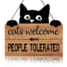 PRICES MAY VARY. ✹Cat Decor For Cat Lovers:Do you or someone you know love cats?Our retro black cat wall decor is perfect for any pet cat lover, an ideal choice for any room in the home.Perfect for hanging on the door or somewhere within. ✹Cat Gifts For Cat Lovers :The Cats Welcome People Tolerated sign with funny quotes,which is economic and full of fun.It’s a great cat themed gift idea for women men,kid,cat owner as the birthday,Christmas gift and more.They will love it. ✹Easy To Display:The c Funny Wooden Signs, Black Cat Decor, Wooden Wall Signs, Welcome Door Signs, Fish Wall Decor, Wooden Welcome Signs, Fa Fal, Wooden Door Signs, Cat Themed Gifts