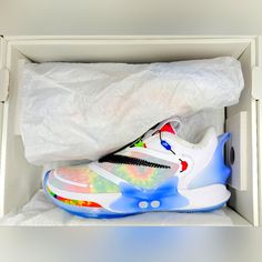 Nike Adapt Bb 2.0 Tie Dye Auto Lacing Basketball Shoes Sz 13.5 Men Nib These Run A Lil Small, So Size 13 Fits Perfect For This 13.5 Nike Low-top Sneakers With Removable Insole, Sporty Low-top Basketball Shoes With Removable Insole, White High-top Running Shoes With Removable Insole, Sporty White Basketball Shoes With Removable Insole, Nike Adapt, Green Basketball Shoes, Black Casual Shoes, Nike Air Max 98, White Basketball Shoes