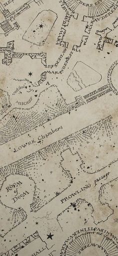 an old map is shown in black ink on parchment paper with stars and swirls