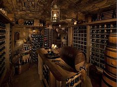 a wine cellar filled with lots of bottles