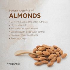 healthy lifestyle fitnessmotivation bodybuilding inspiration USA Almonds Health Benefits, Dry Fruits Benefits, Benefits Of Almonds, Health Benefits Of Almonds, Banana Health Benefits, Almond Benefits, Magnesium Benefits, Healthy Advice