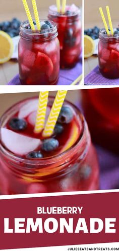 blueberry lemonade in mason jars with straws