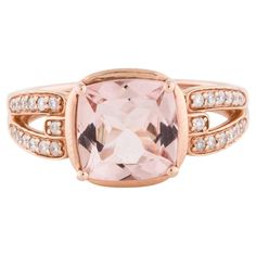 This is a delicate cushion-shaped natural morganite and diamond ring set in solid 14K rose gold. This ring features a stunning natural cushion-cut morganite stone with excellent clear color (AAA quality gem). This ring showcases 2.39 carat of AAA quality peach morganite! ***** Details: Metal: Rose Gold ►Gold Purity 14K ►Natural Gemstone: Natural Morganite Cushion (Part of the Beryl Family) ►Gemstone Weight: 2.39 carat ►Gemstone Color: Peachy Pink ►Gemstone Size/Shape: Cushion ►Gemstone Origin: Mozambique ►Natural Diamonds: 0.18 carat ►Diamond Color & Clarity: G-H SI1-2 ►Total Item Weight: 4.5 grams ►Style no.: SLR- 1166 ►Item No.: MGR149 ►Estimated Retail Value: $3000 Fine Jewelry Morganite Diamond Ring In Rose Gold, Fine Jewelry Rose Gold Morganite Diamond Ring, Rose Gold Rings With Diamond Accents And Morganite, Elegant Pink Gold Morganite Rings, Elegant Morganite Rings With Diamond Accents, Formal Morganite Rings In Pink Gold, Luxury Rose Gold Morganite Rings, Morganite Pink Gold Rings For Formal Occasions, Formal Morganite Pink Gold Rings