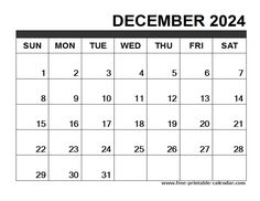 december calendar with the holidays in black and white