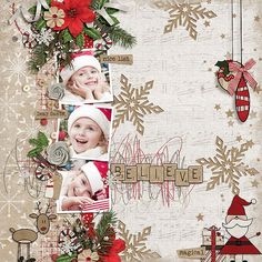 a scrapbook page with christmas decorations and photos