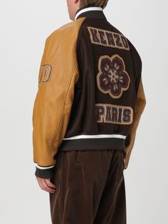 Find KENZO Jacket on Editorialist. Jacket KENZO Men color Brown Kenzo Jacket, Allen Solly, Leather Sleeves, Brown Jacket, Leather Sleeve, Male Fashion, Chic Design, Browning, Embroidered Patches