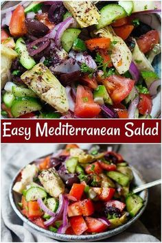 easy mediterraneanan salad with tomatoes, cucumbers and onions