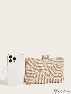 BirdinBag - Faux Pearl & Rhinestone Embellished Box Bag - Elegant, Versatile Purse for Special Occasions Beige Embellished Rectangular Bag, Beige Embellished Rectangular Shoulder Bag, Beige Embellished Rectangular Evening Bag, Glamorous Beige Rectangular Bag, Gold Rectangular Box Bag With Pearl Handle, Glamorous Rectangular Embellished Evening Bag, Glamorous Embellished Rectangular Clutch, Glamorous Embellished Rectangular Bags, Glamorous Beige Rectangular Evening Bag