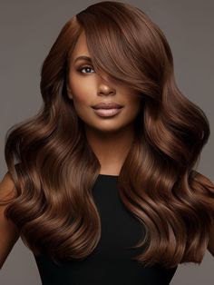 Chestnut Brown Lowlights, Ombre Chestnut Hair, Brown Hair Color For Black Women, Hair Color Inspiration Brown, Fair Skin Hair Color Ideas Hazel Eyes, Brown Skin Tone Hair Color Ideas, Rich Brunette Hair Color Chocolate, Brown Hair Color Black Women, Medium Brown Hair Color Ideas