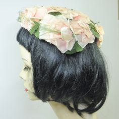 $10 store minimum excluding shipping. Orders under $10 automatically refund. 1950s era ladies hat designed in pink/white hue linen rose petals Velvet lined inner frame, some minor scuffing on the inside frame Very pretty in person My product is rare, hard to find or discontinued textiles from warehouses or designer supply and usually it's been sitting in a box for decades before I find it and offer it to you. If you're look for perfection, please don't buy vintage. I have a large inventory of ri Vintage Wedding Hats With Handmade Flowers, Vintage Fitted Pink Headpiece, Vintage Pink Fitted Headpieces, Fitted Vintage Pink Headpiece, Pink Vintage Fitted Headpiece, Spring Wedding Retro Fascinator, Vintage Pink Fitted Fascinator, Vintage Mini Hats For Wedding, Kentucky Derby, Vintage Headpieces For Wedding And Kentucky Derby