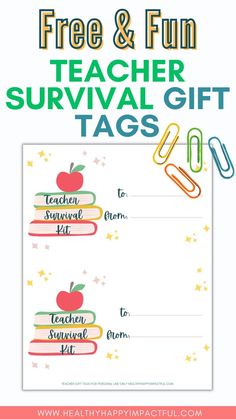 Free & Fun Teacher Survival Kit Gift Tags + 55 Gift Ideas Teacher Survival Kit Gift, Teacher Care Package, Kit Gift Ideas, Best Teacher Gift, School Survival Kits, Teachers Appreciation Week Gifts, New Teacher Gift