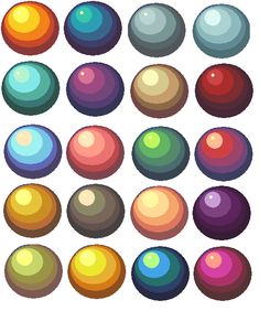 an array of different colored balls on a white background