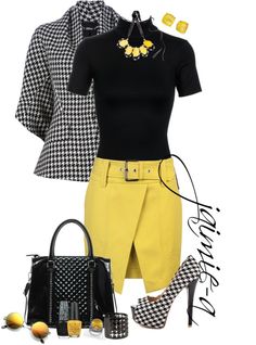 Professional Work Outfit, Work Chic, Yellow Outfit, Couture Mode, Velvet Fashion, Diva Fashion, Plaid Fashion, Complete Outfits