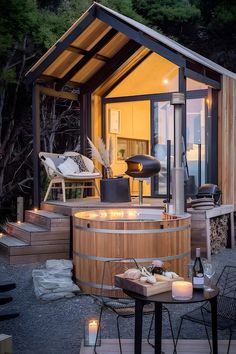 a hot tub sitting in the middle of a patio