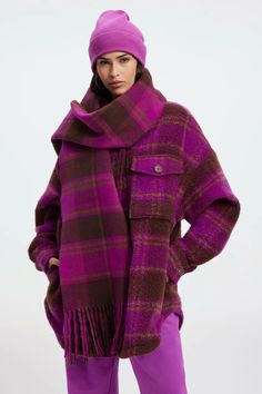 Plaid Scarf Pop Thistle Large Plaid, Scarf by Good American | LIT Boutique Soft Scarf, Orange Plaid, Cute Boutiques, Good American, Purple Grey, American Women, Black Knit, Look Chic, Womens Plaid