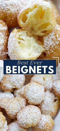 powdered sugar covered doughnuts with the words best ever beginners over them