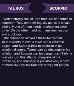 the zodiac sign for taurus and scorpios is shown in purple, with two