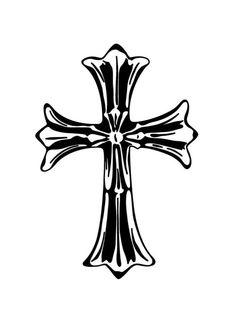 a black and white drawing of a cross