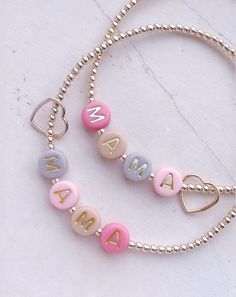 14kt Gold Filled Mama Beaded Bracelet Personalized Beaded Name Bracelet Custom Word Beaded Bracelet Mama Bracelet - Etsy Mama Beaded Bracelet, Easter Beaded Bracelets, Name Bead Bracelet, Beaded Name Bracelet, Anting Manik, Mama Bracelet, Love Mama, Homemade Bracelets, Diy Bracelet Designs