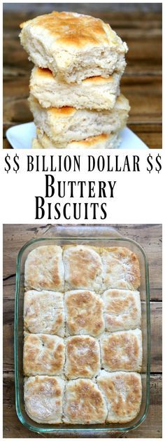 two pictures showing different types of buttery biscuits and the words $ 5 billion dollar s buttery biscuits