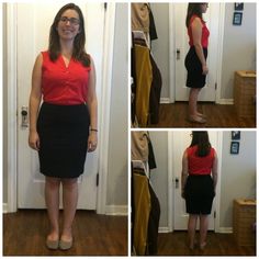 Coral sleeveless silk top. I don't always love button-downs but this is one of my favorite shirts. I like the style - how wide the shoulders are and the breast pocket - plus the color and fit. Black Skirts, I Don't Always, Self Conscious, Black Pencil Skirt, Black Pencil