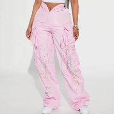 Brand New Parachute Pants Size Xl Fashion Nova Pants Runs Small No Stretch Will Fit More Of A Size Large In Pink Color Wide Leg Pants Trendy Baggy High Waist Harem Pants, Trendy Non-stretch Wide Leg Parachute Pants, Trendy High Waist Pants With Side Pockets, Trendy Loose Fit Spring Cargo Pants, Trendy High-waist Pants With Side Pockets, Spring Baggy Wide-leg Cargo Pants, Spring Straight Cargo Pants With Loose Fit, Trendy Non-stretch Parachute Pants With Cargo Pockets, Trendy Baggy Cargo Pants For Spring