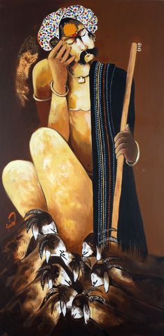 a painting of a woman holding a baseball bat and sitting on the ground with her legs crossed