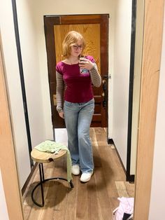 urban outfitters mirror selfie fit check dressing room aesthetic long sleeve striped layer bdg low rise baggy hollister jeans cute outfit Urban Outfitters Mirror, Dressing Room Aesthetic, Selfie Fit Check, Aesthetic Long Sleeve, Cute Outfit, Room Aesthetic, Dressing Room