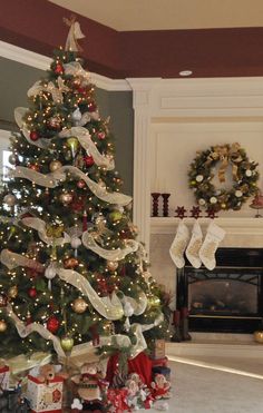 a decorated christmas tree in a living room