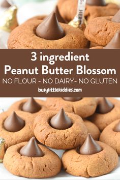 three ingredient peanut butter blossom no flour, no dairy, no gluten